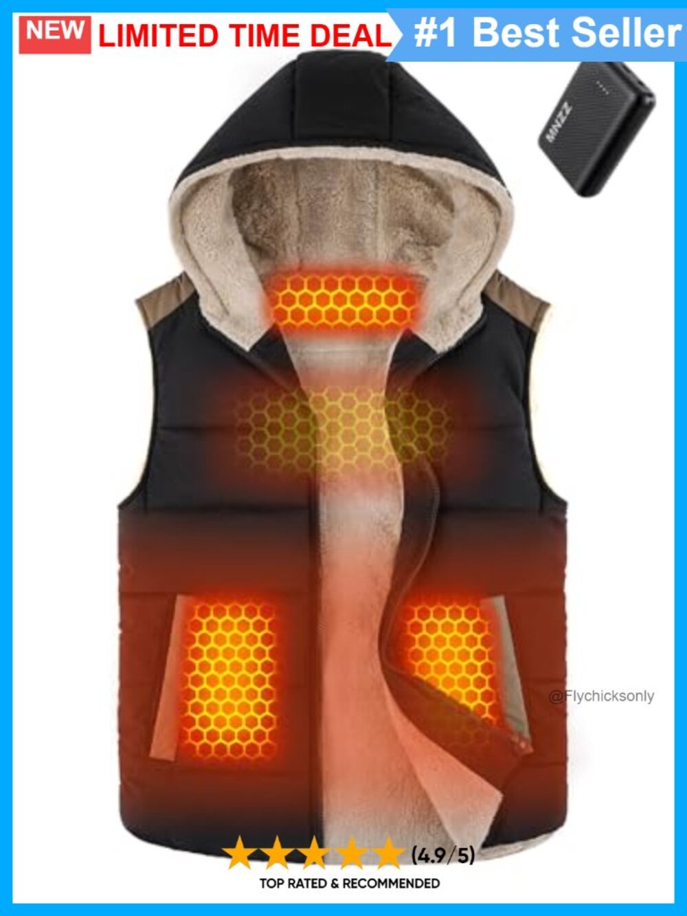 Graphene Heated Vest Women 7.4V 14000mAh Battery Hooded Quilted Winter